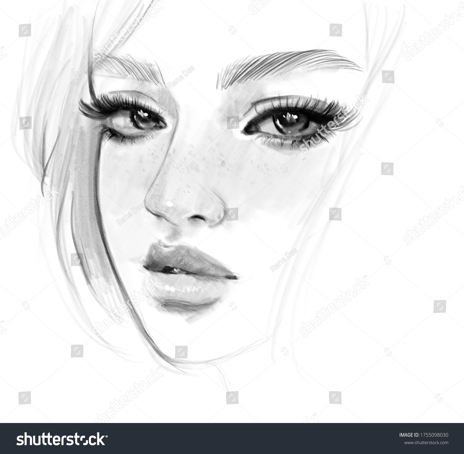 Abstract Beautiful Woman Face Black White Stock Illustration 1755098030