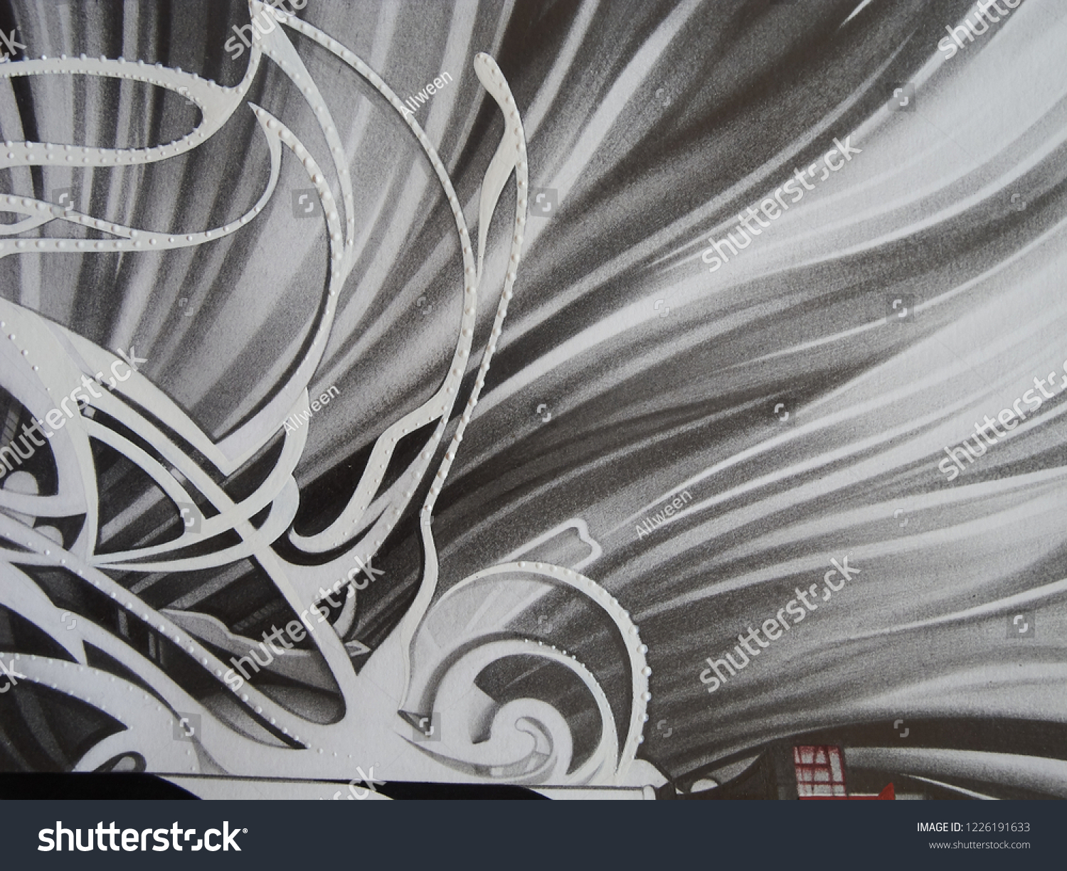 Abstract black white waves texture drawing stock