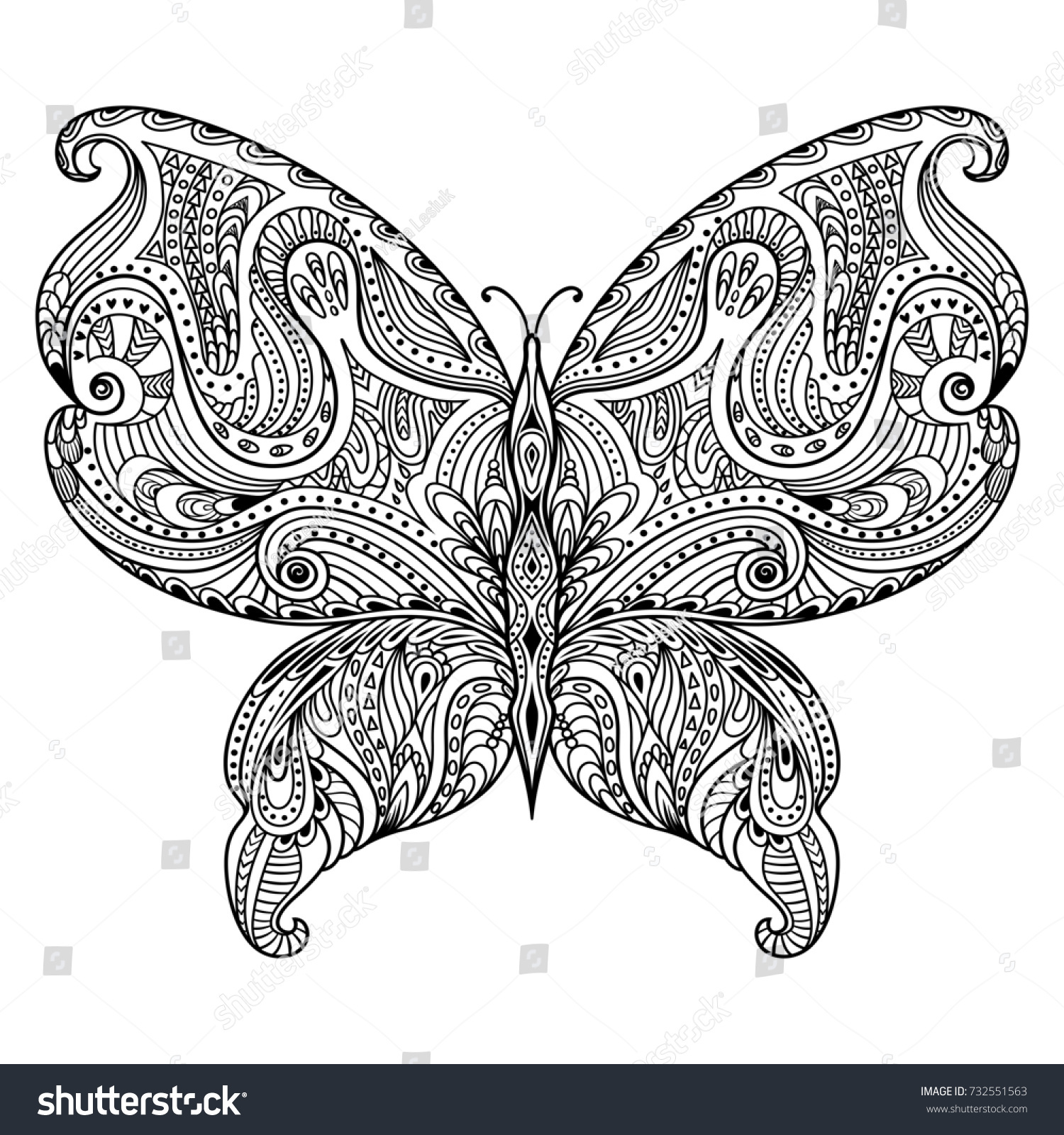 Abstract Butterfly Doodle Element Black White Stock Illustration ...