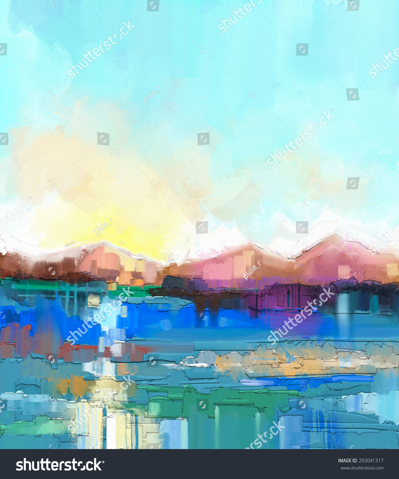 Abstract Colorful Oil Painting Landscape On Stock Illustration