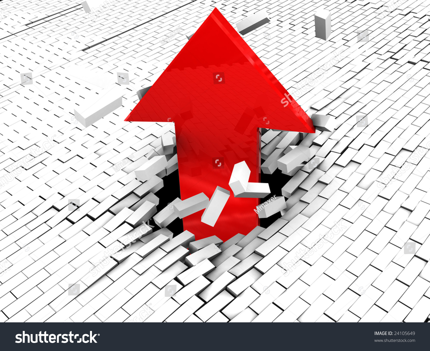 Abstract 3d Illustration Of Arrow Breaking Break Wall - 24105649 ...