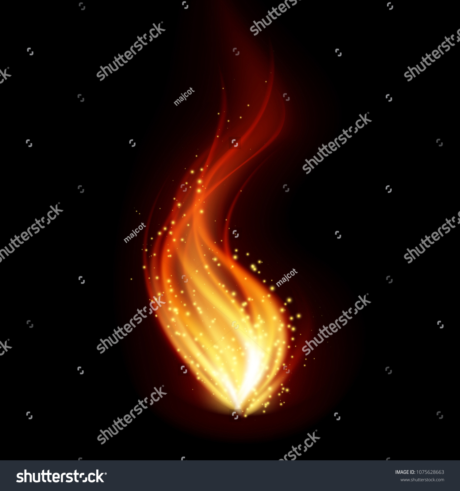 Abstract Fire Flames On Black Background Stock Illustration 1075628663