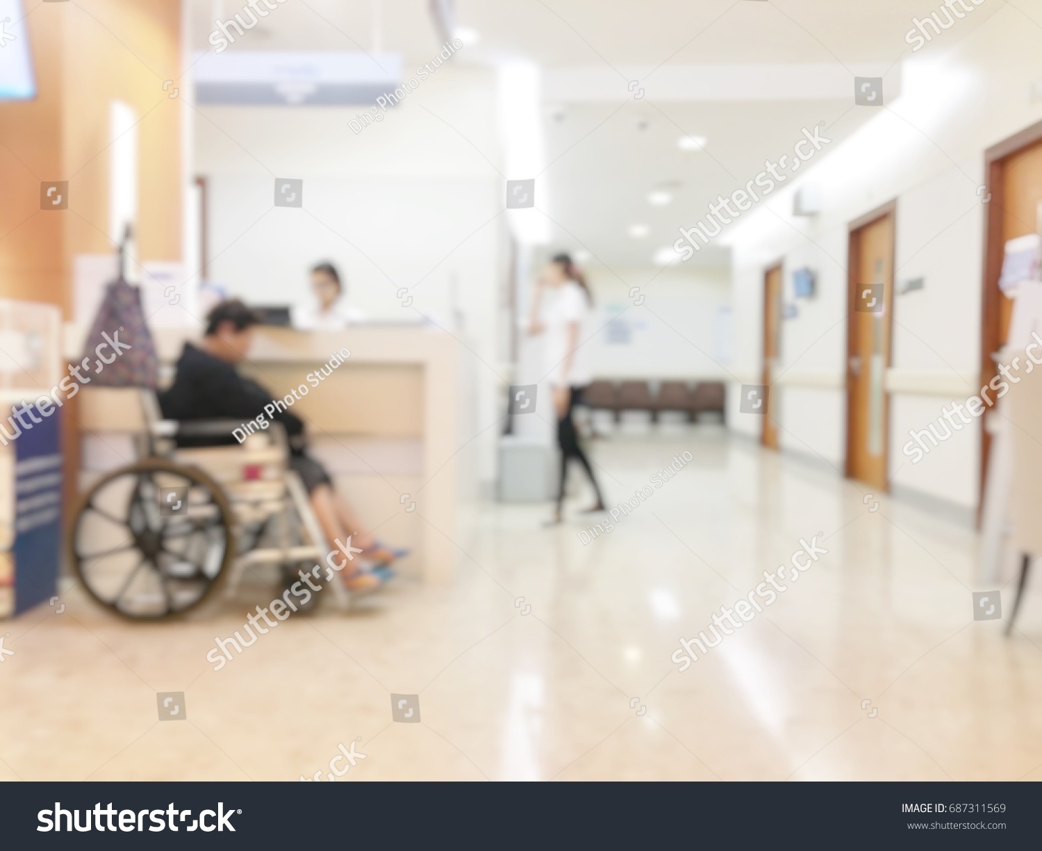 Abstract Hospital Lobby Interior Wheel Chair Stock Photo