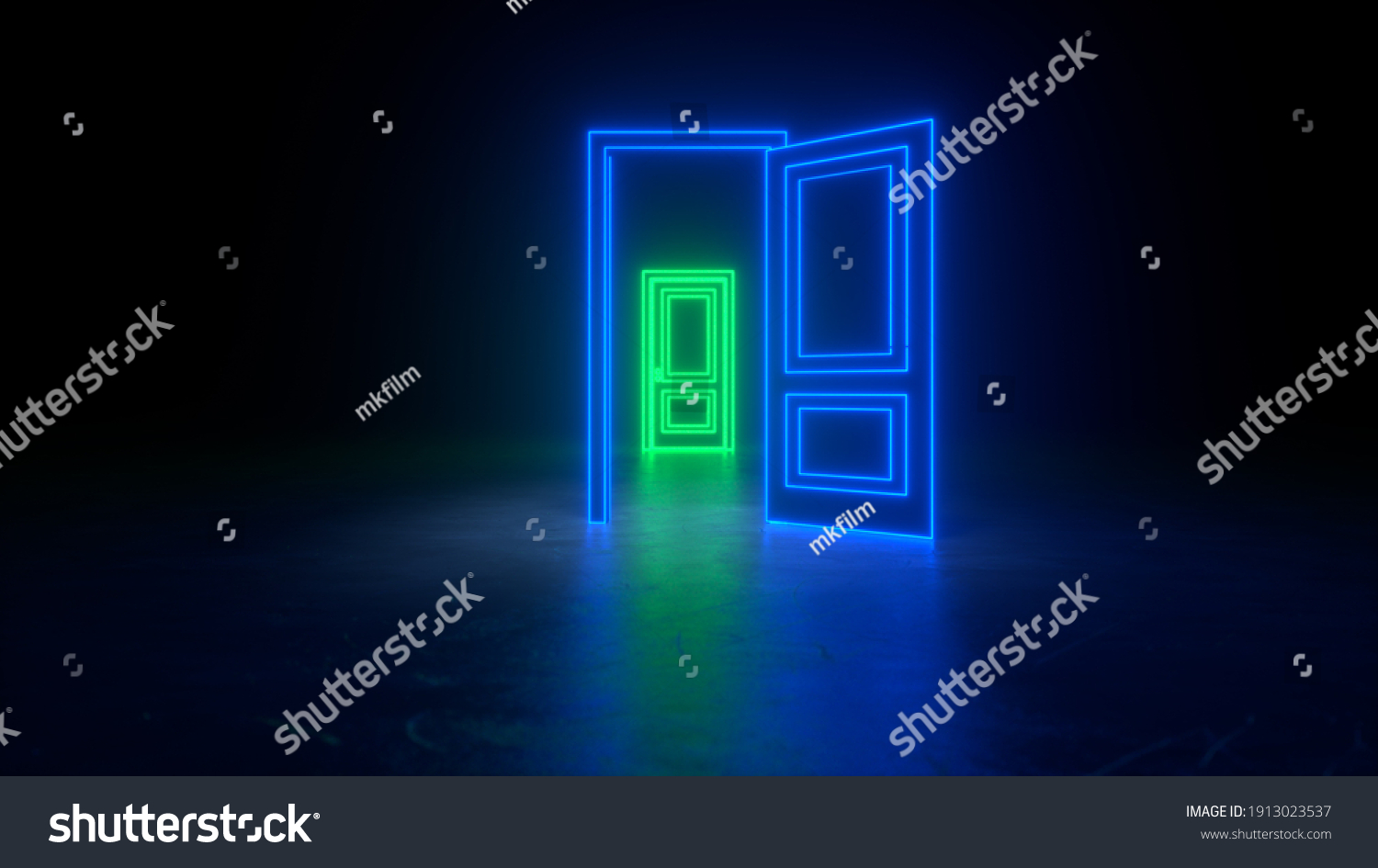 Abstract Open Door Universe Cyberpunk Neon Stock Illustration 1913023537