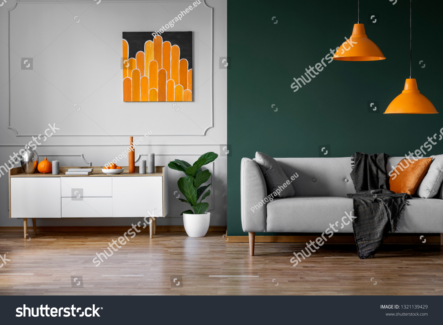 Abstract Orange Painting On Grey Wall Stock Photo Edit Now 1321139429