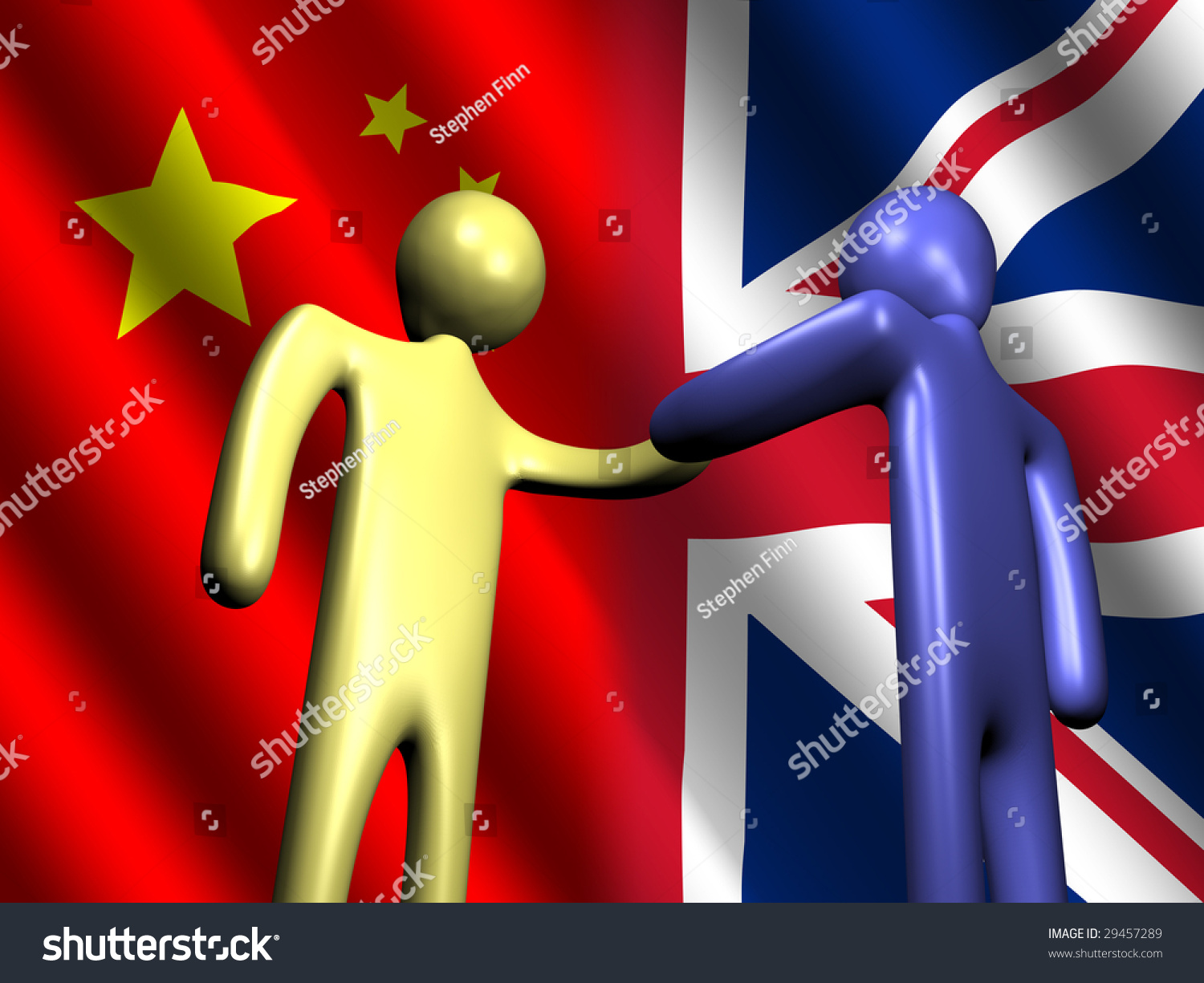 Abstract People Shaking Hands With Chinese And British Flag ...