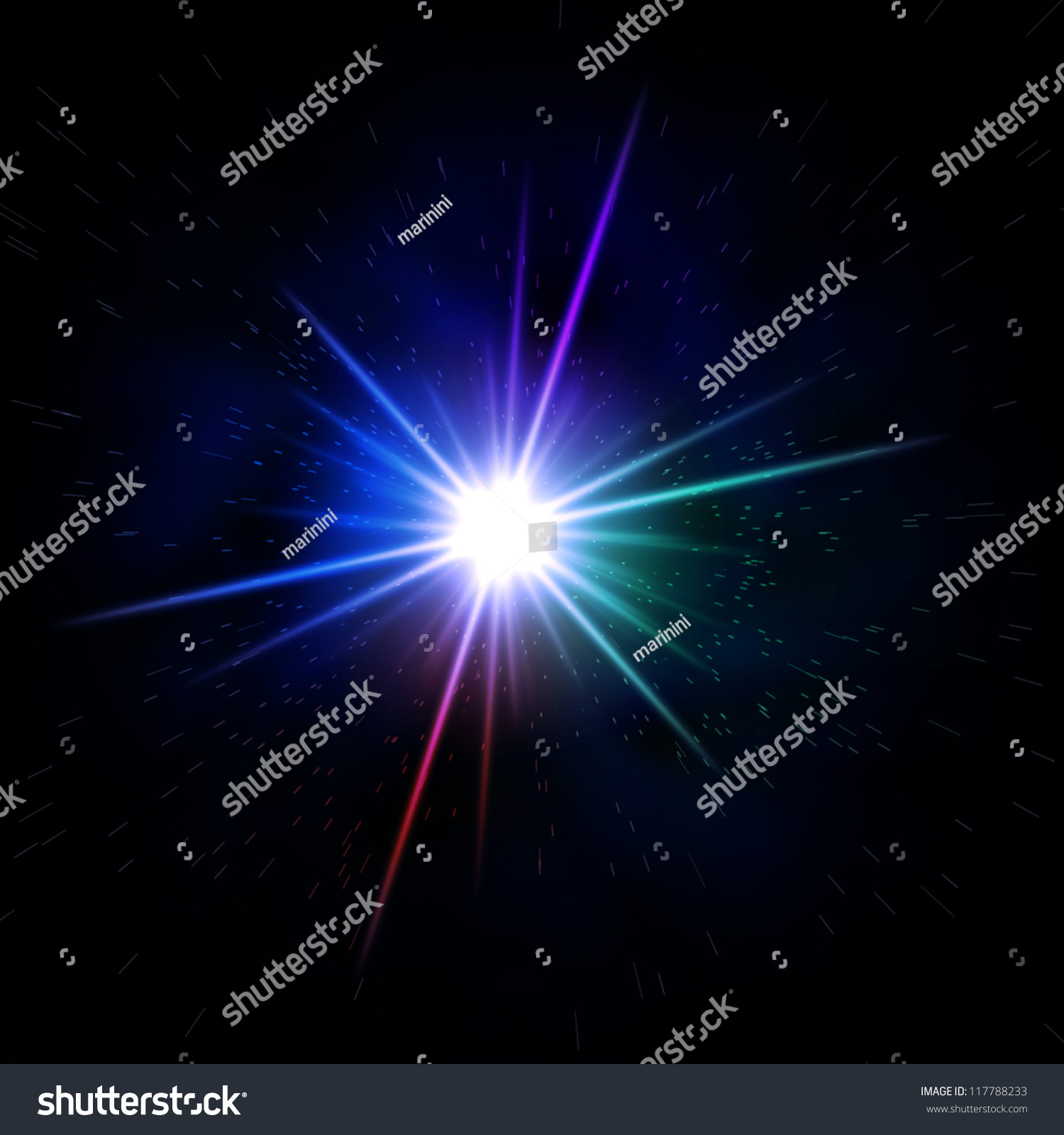 Abstract Rainbow Colored Rays Light Like Star Over Black Background ...