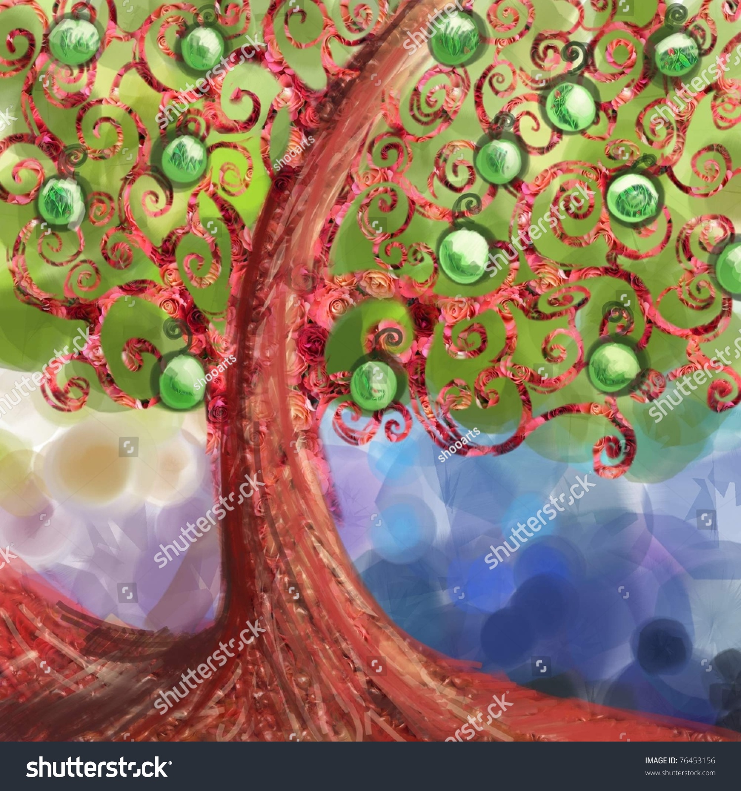 Abstract Tree Spiral Branches Apples Digital Stock Illustration 76453156 Shutterstock