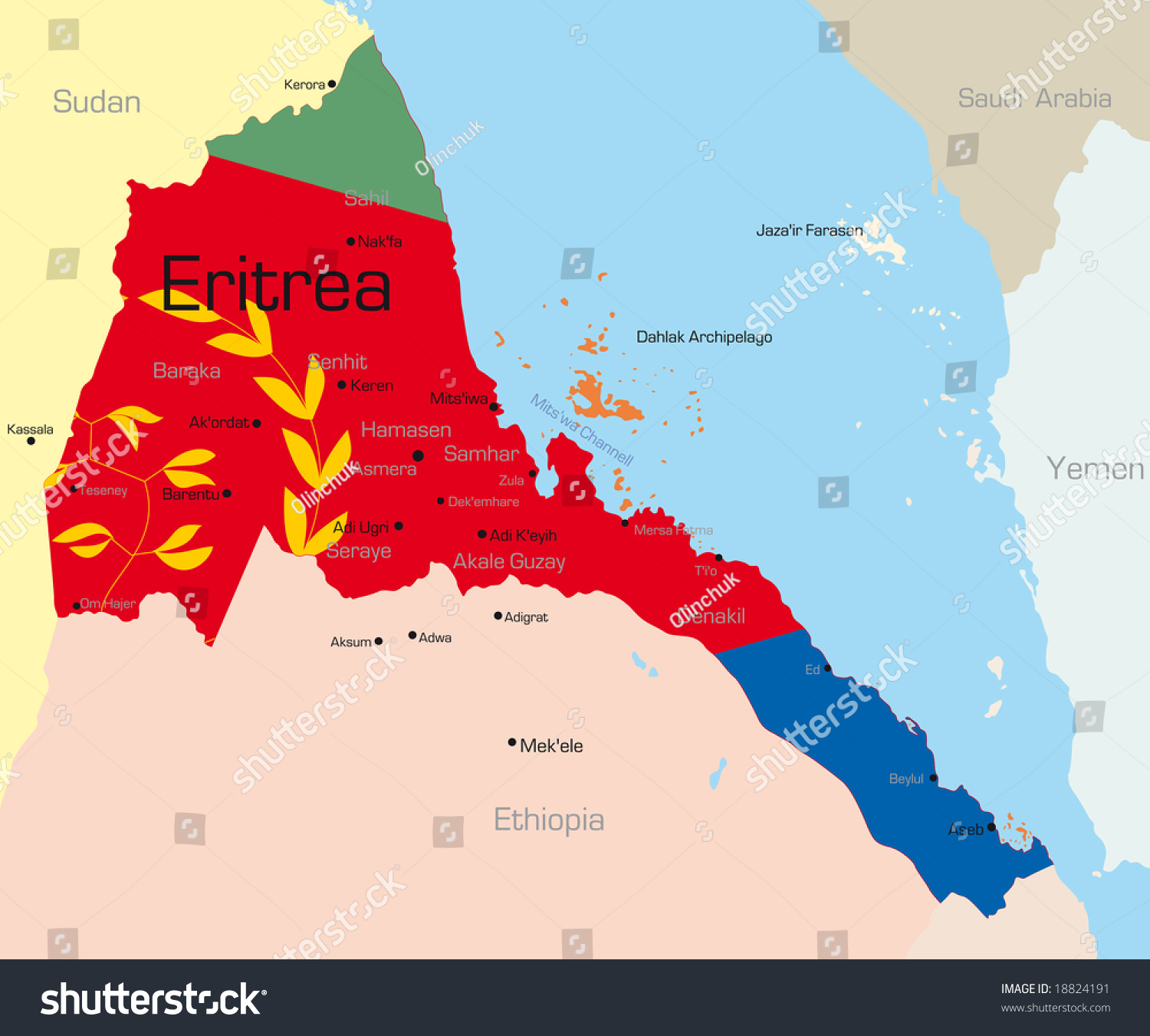 Abstract Vector Color Map Of Eritrea Country Colored By National Flag ...