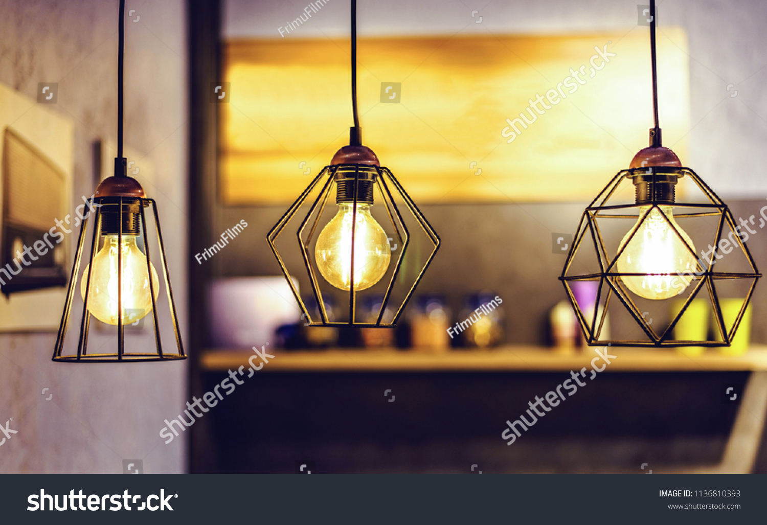 Abstract Warm Lights Hanging Ceiling Local Stock Photo 1136810393 ...