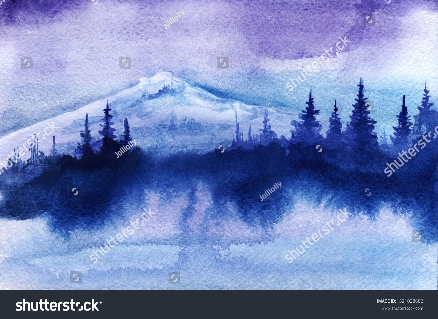 Abstract Watercolor Landscape Silhouette White Snowy Stock Photo Edit Now 1521028682