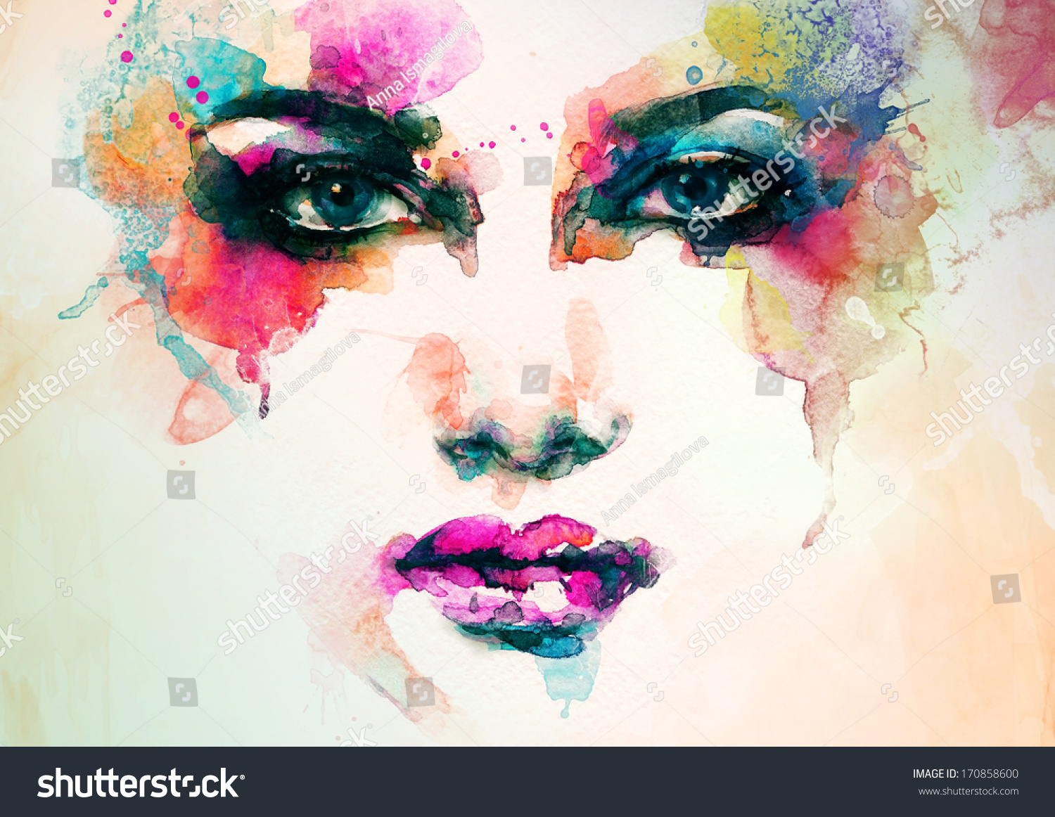 Abstract Woman Face Watercolor Illustration Stock 