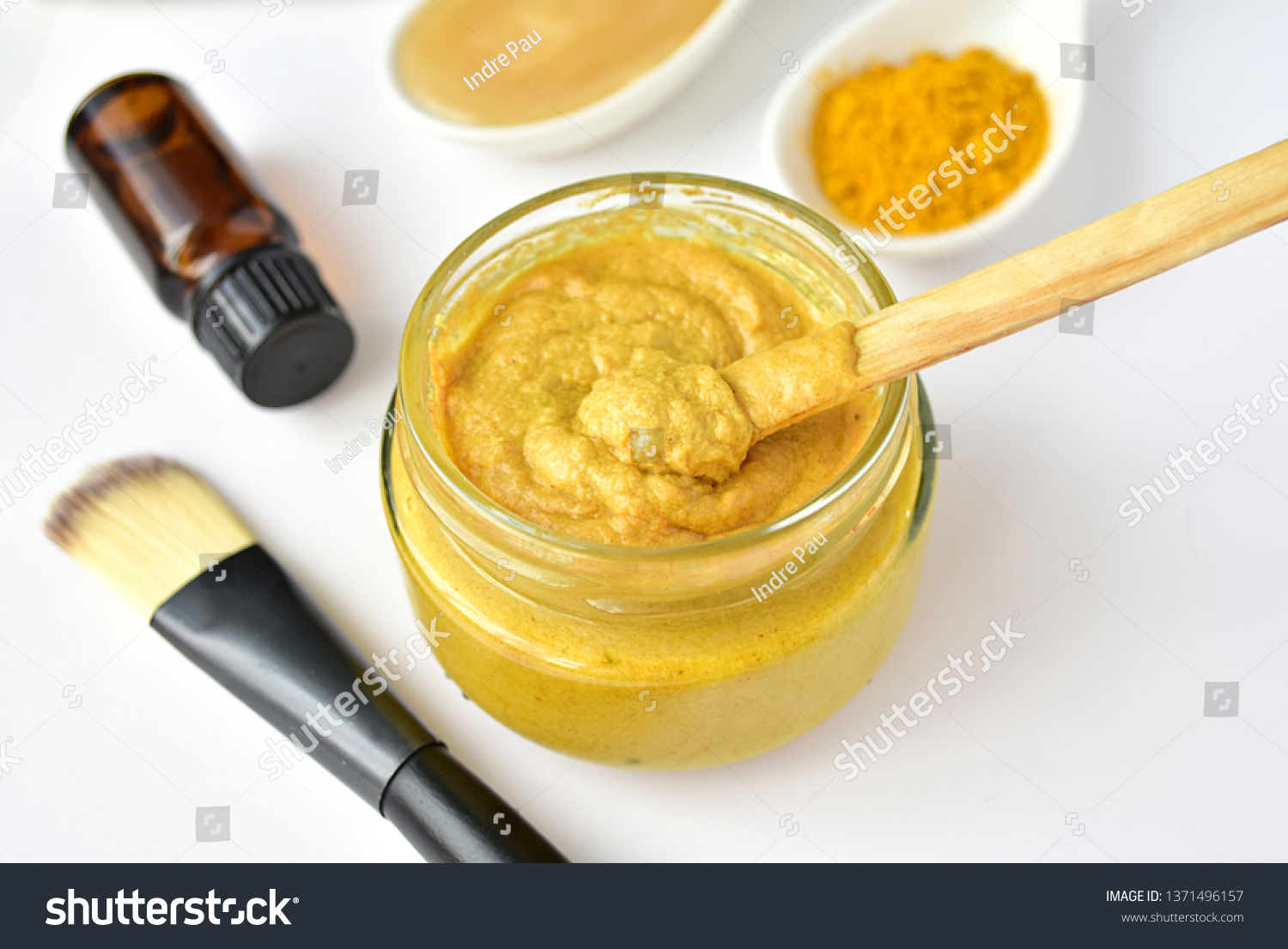 Download Acne Face Mask Turmeric Powder Honey Beauty Fashion Stock Image 1371496157 PSD Mockup Templates