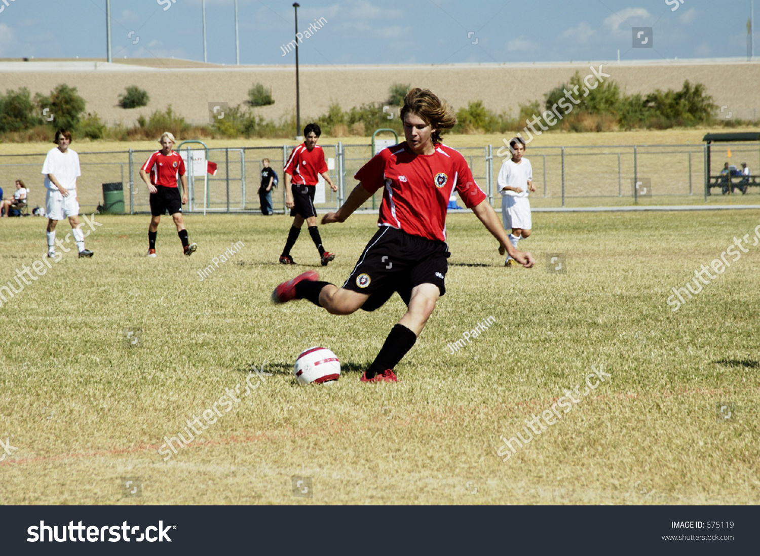 Action On Field Youth Soccer Game Stock Photo Edit Now