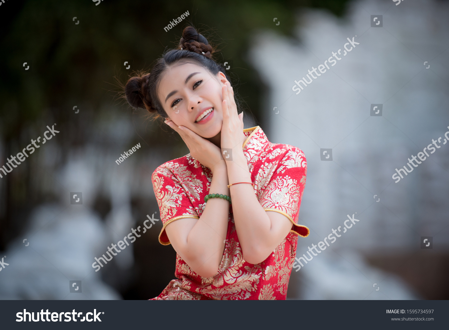 Action Portrait Beautiful Asian Girl Wearing Stock Photo 1595734597 ...