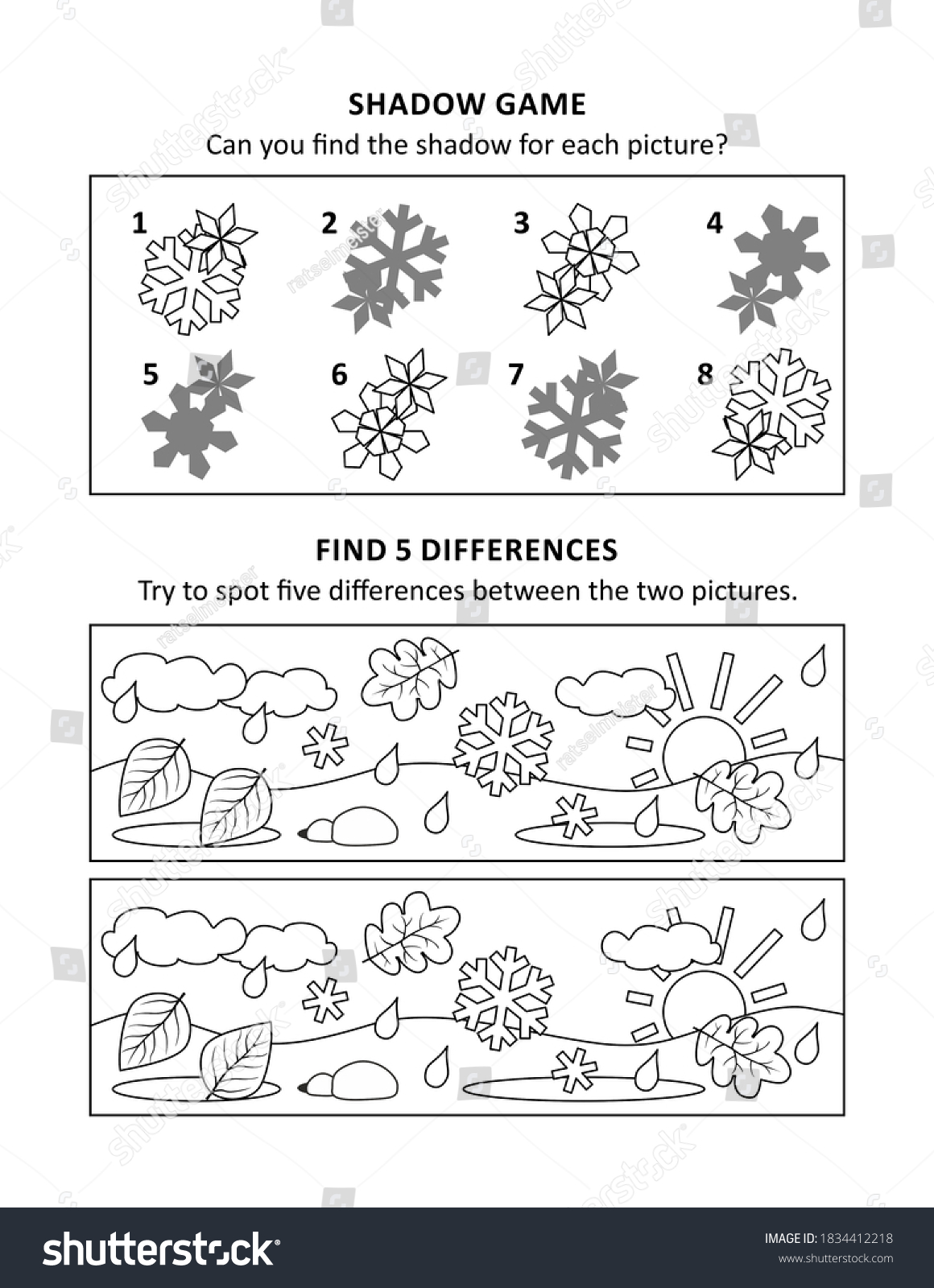 Activity Sheet Kids Two Visual Puzzles Stock Illustration 1834412218