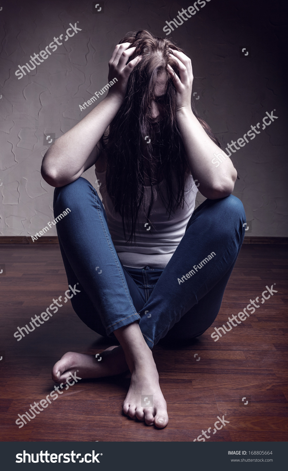 Addict Girl Sitting On The Floor Alone Stock Photo 168805664 : Shutterstock