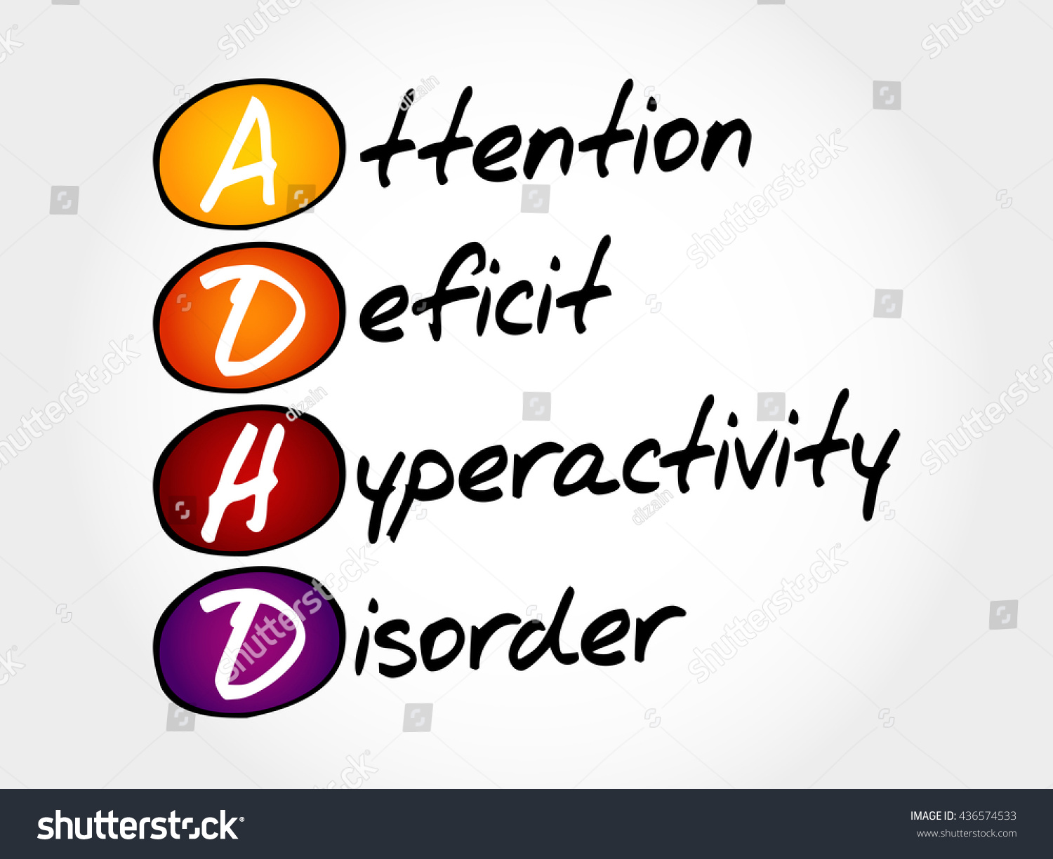 Adhd Attention Deficit Hyperactivity Disorder Acronym Stock 