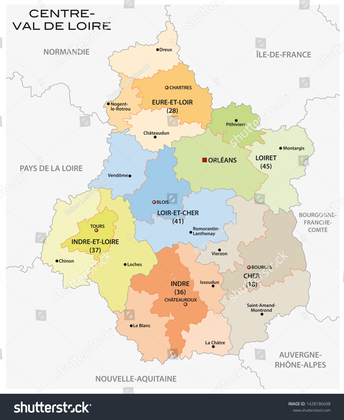 Administrative Political Map Region Centre Val Stock Illustration ...