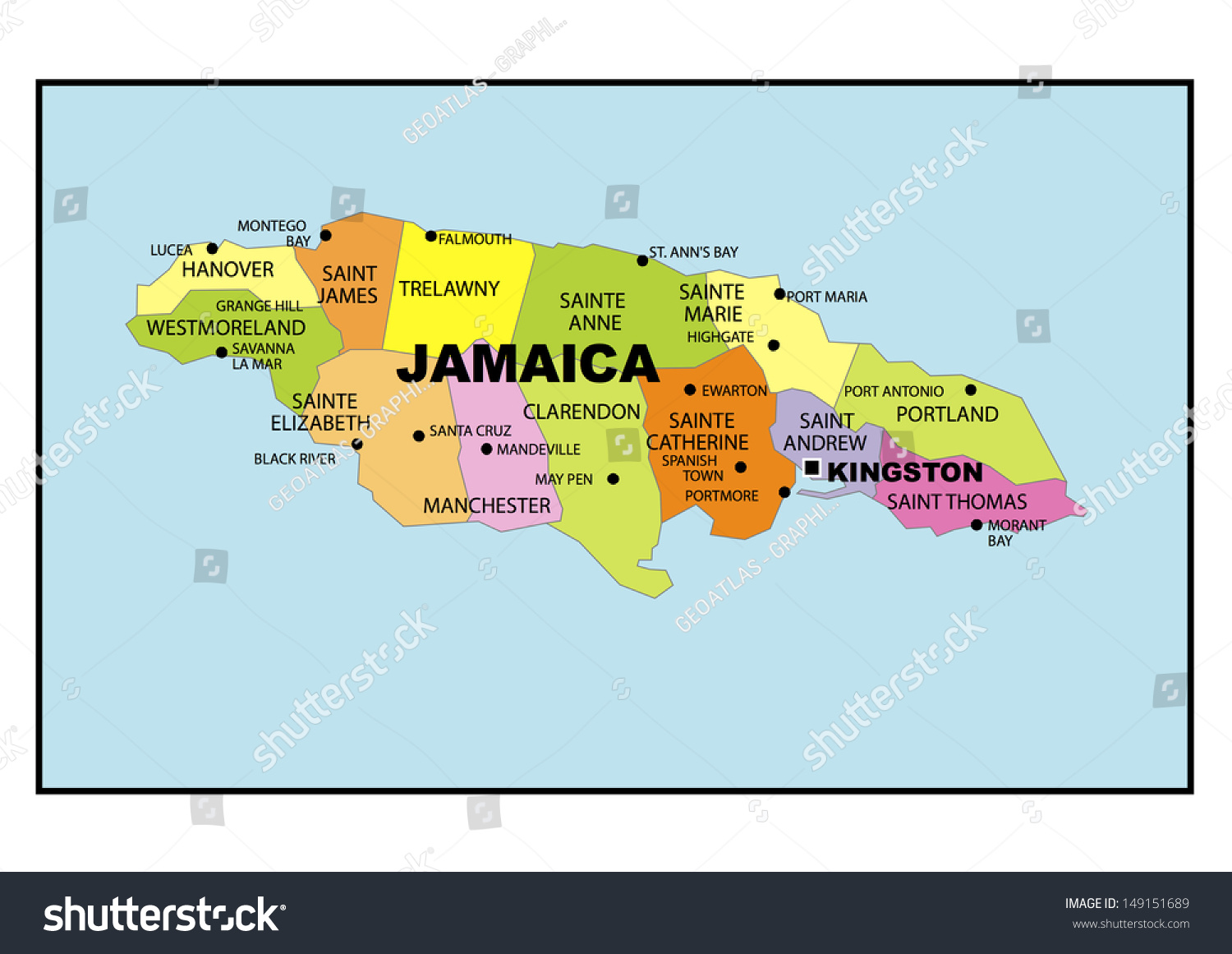 Santa Cruz Jamaica Map Administrative Map Jamaica Stock Photo 149151689 | Shutterstock