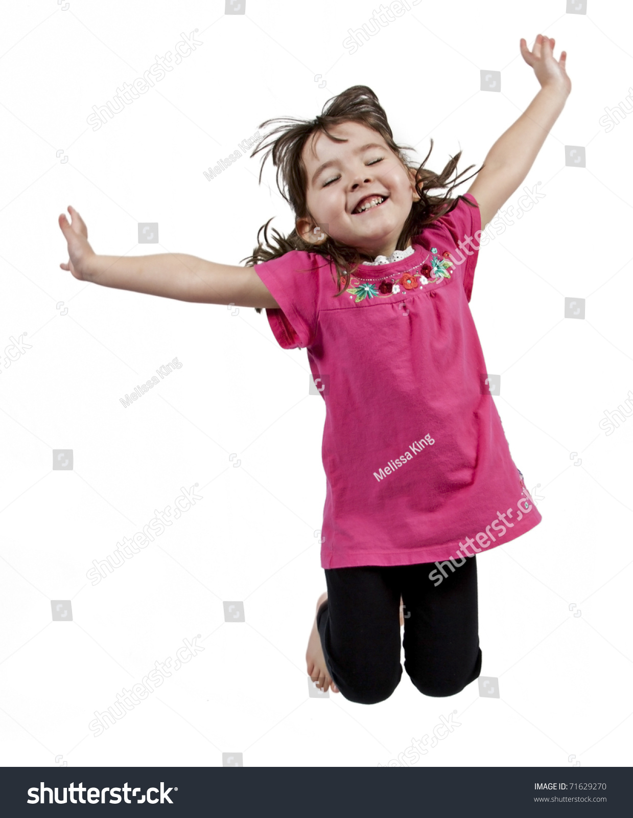 Adorable And Happy Little Girl Jumping In Air. Isolated On White ...