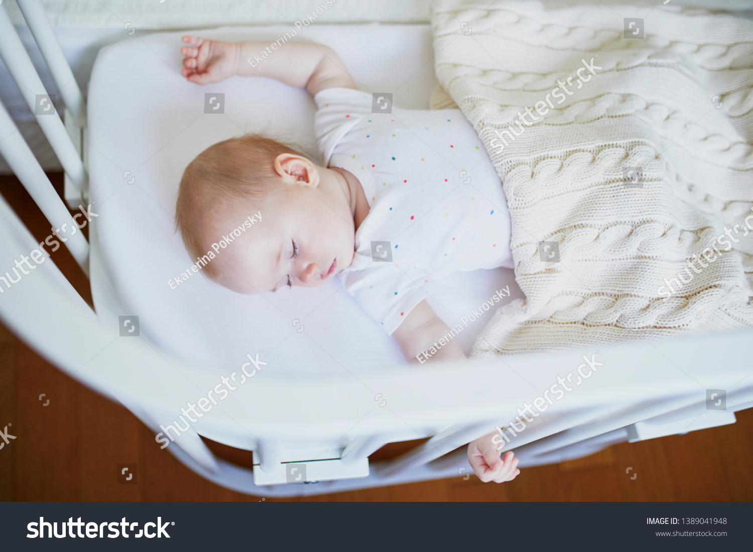 Adorable Baby Girl Sleeping Cosleeper Crib Stock Image Download Now