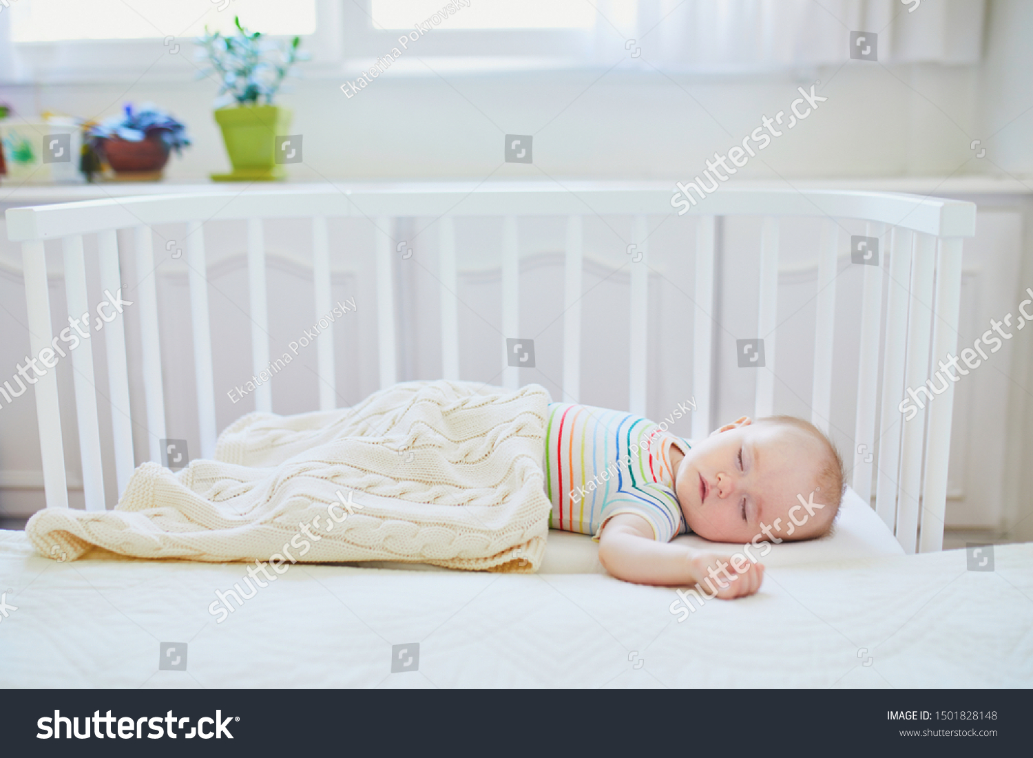 Adorable Baby Girl Sleeping Cosleeper Crib Stock Photo Edit Now