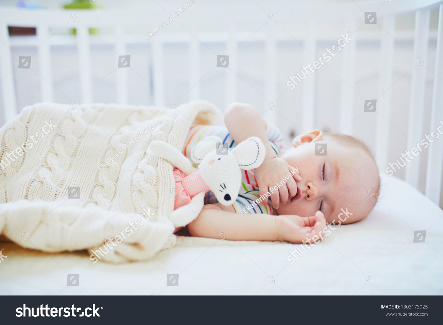 Adorable Baby Girl Sleeping Cosleeper Crib People Stock Image