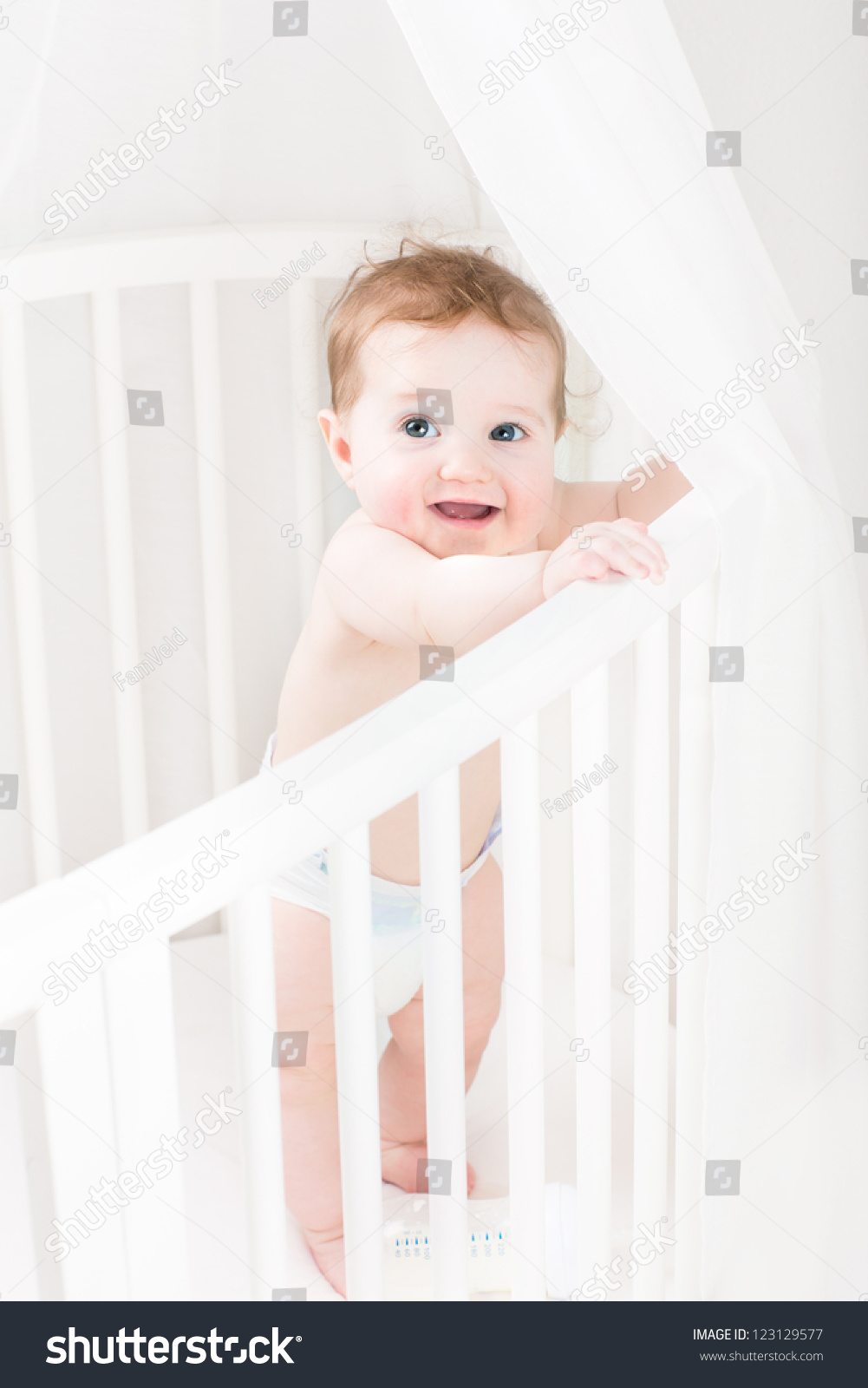 Adorable Baby Wearing Diaper Standing White Stock Image Download Now