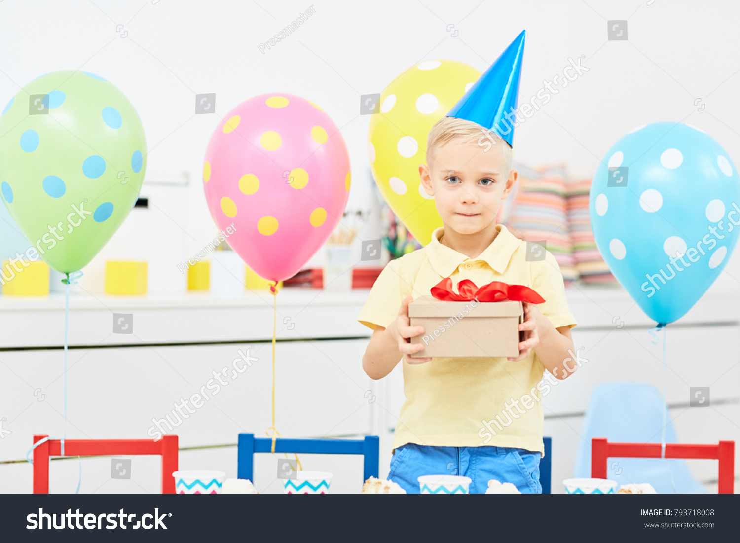 Adorable Boy Holding Box Birthday Gift Stock Photo Edit Now