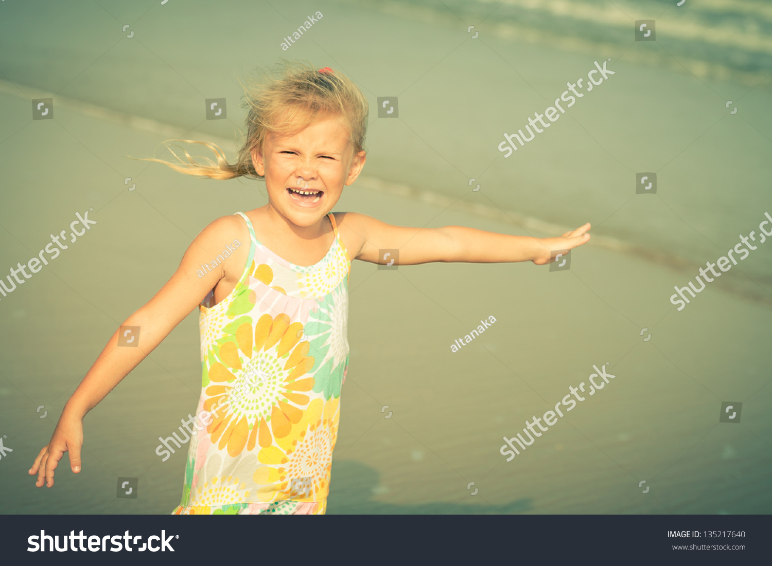 Adorable Happy Smiling Girl On Beach Vacation Stock Photo 135217640 ...