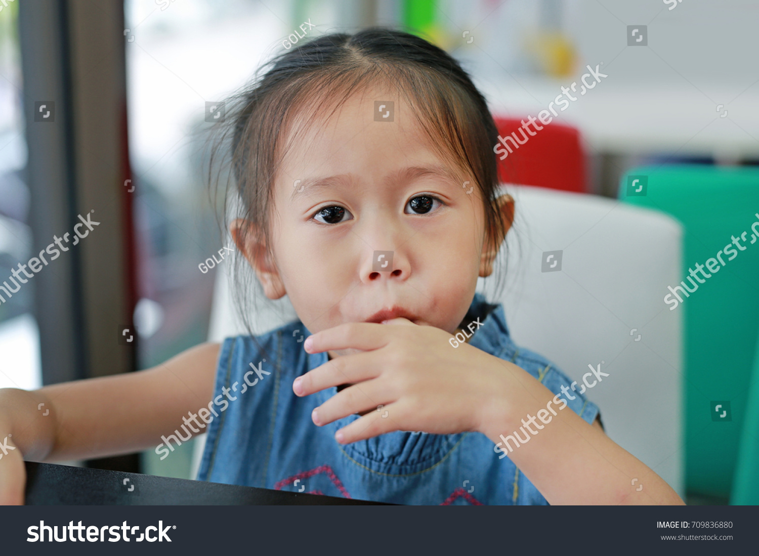Adorable Little Asian Girl Sucking Finger库存照片709836880 Shutterstock 