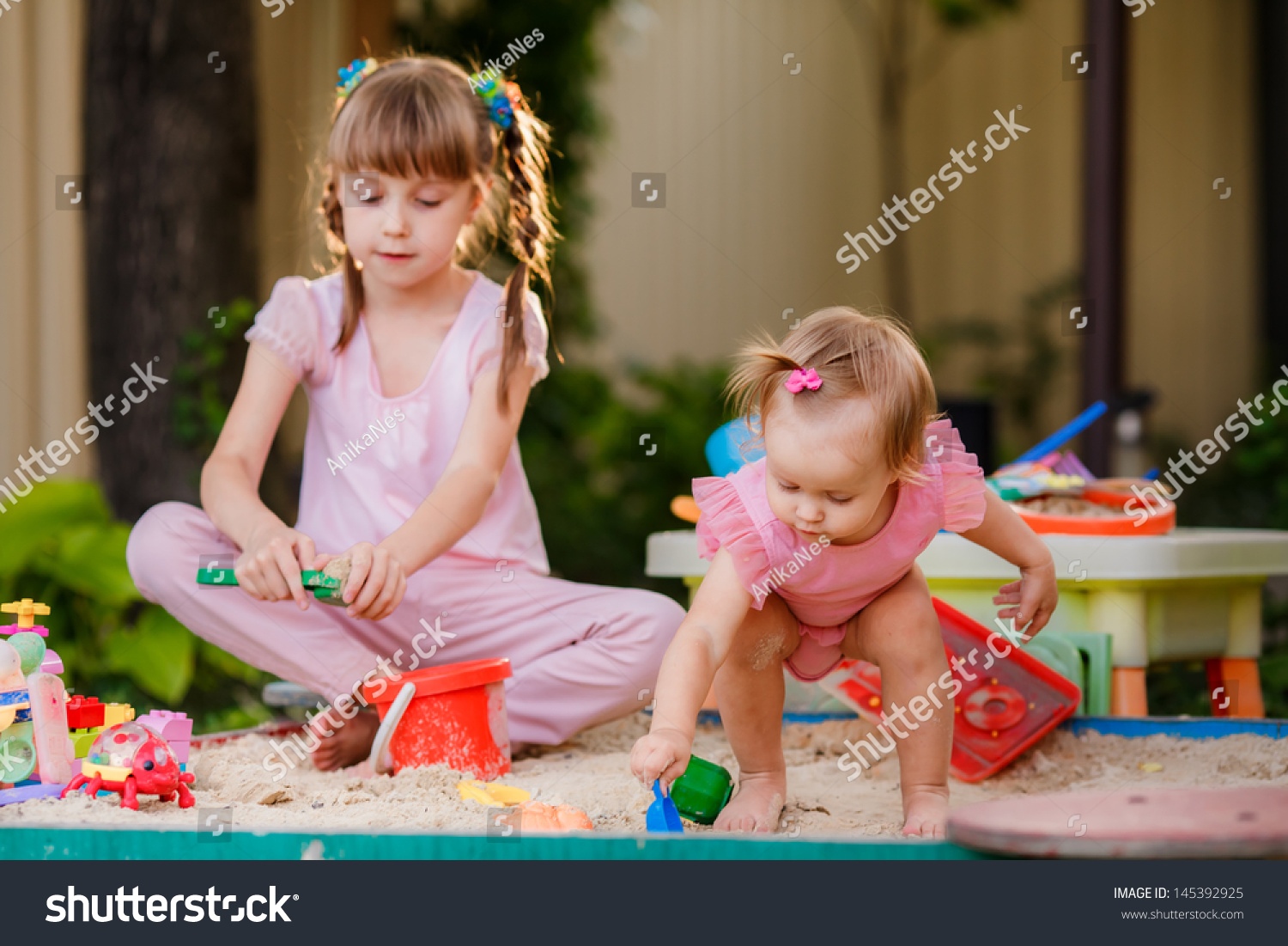 Adorable Little Girl Playing Toys Sandbox Stock Photo Edit Now