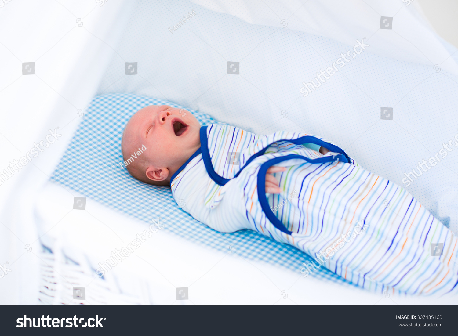 Adorable Newborn Baby Sleeping Swaddled White Stock Photo Edit