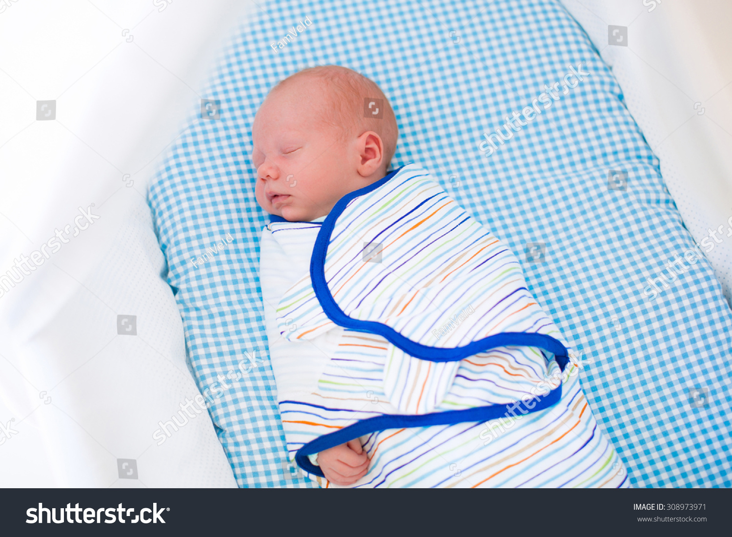 Adorable Newborn Baby Sleeping Swaddled White Stock Photo Edit