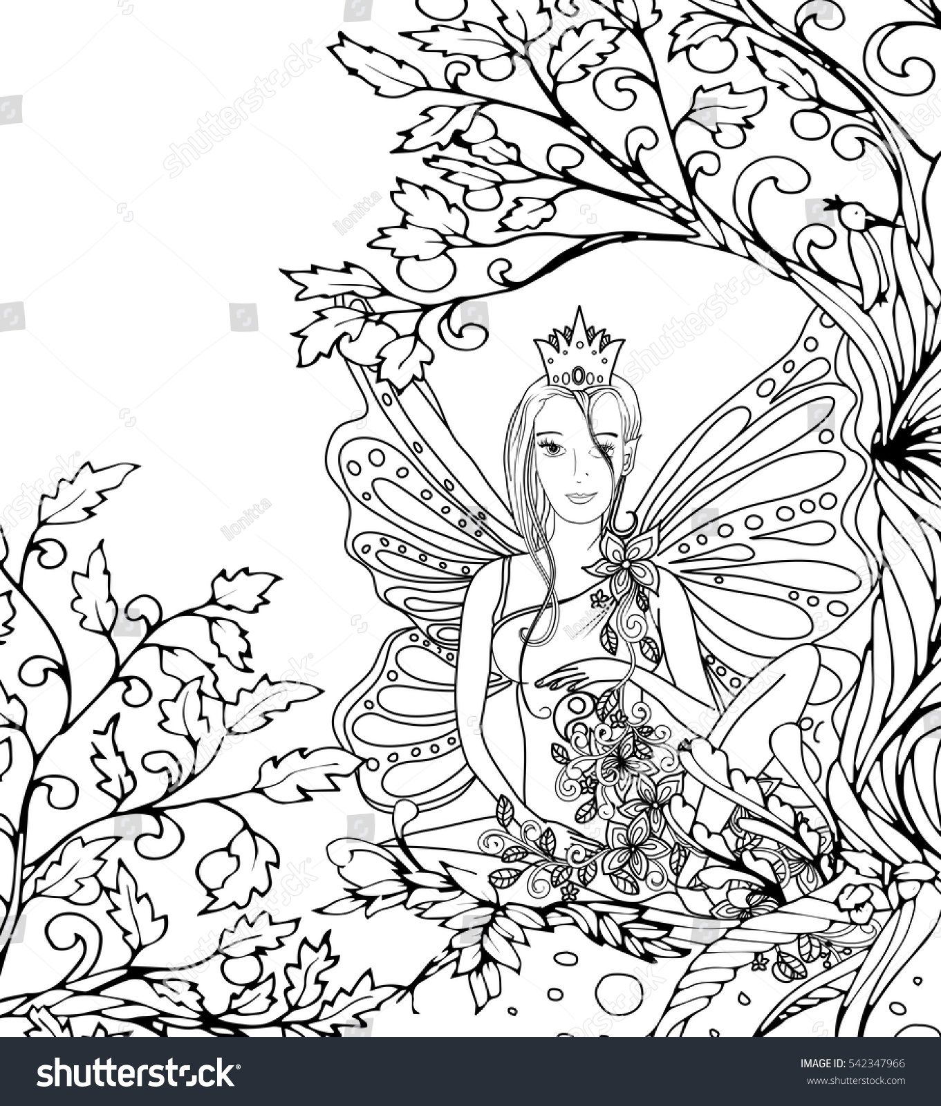 Adult Coloring Book Pageisolated Fairy Lady Stock Illustration ...