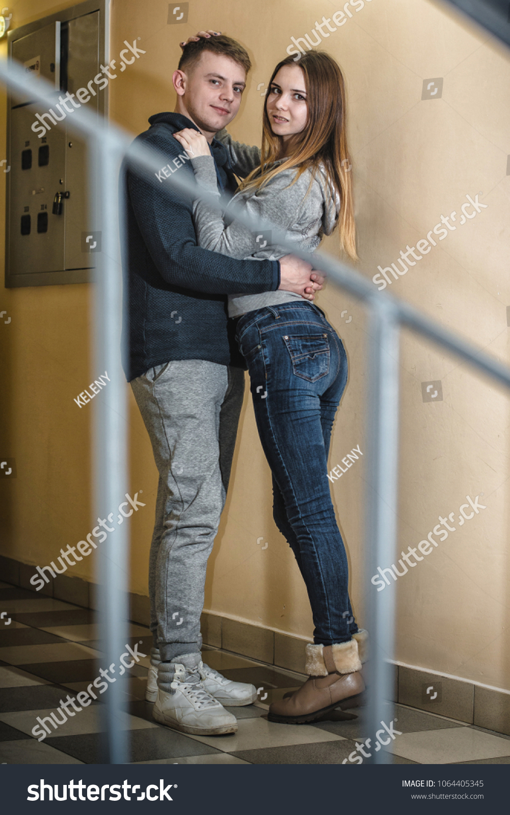 Adult Teenagers Boyfriend Girlfriend Hugging Each Stock Photo Edit Now 1064405345