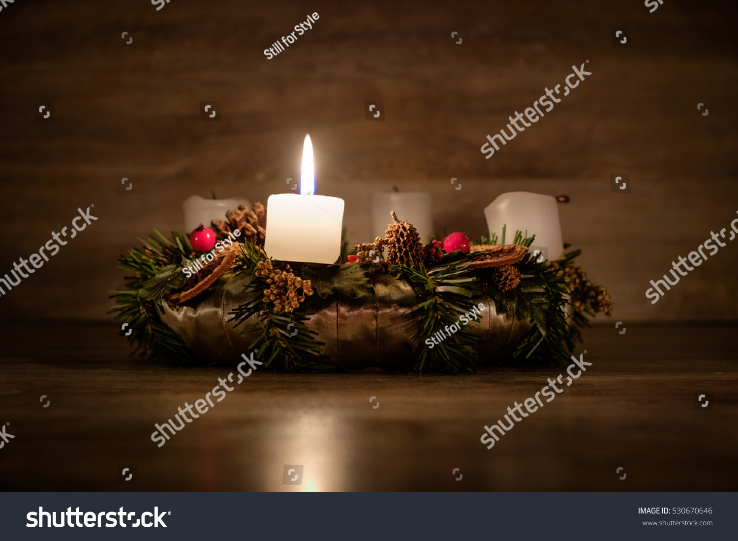 Advent Wreath With One Burning Candles Stock Photo 530670646 : Shutterstock