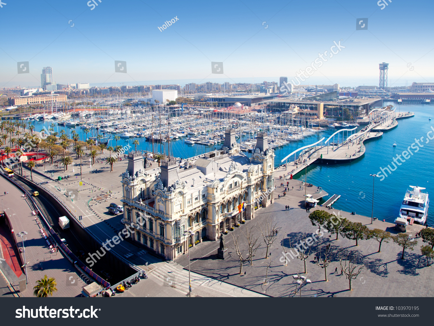 Aerial Barcelona Port Marina View In Plaza De Colon Stock Photo ...