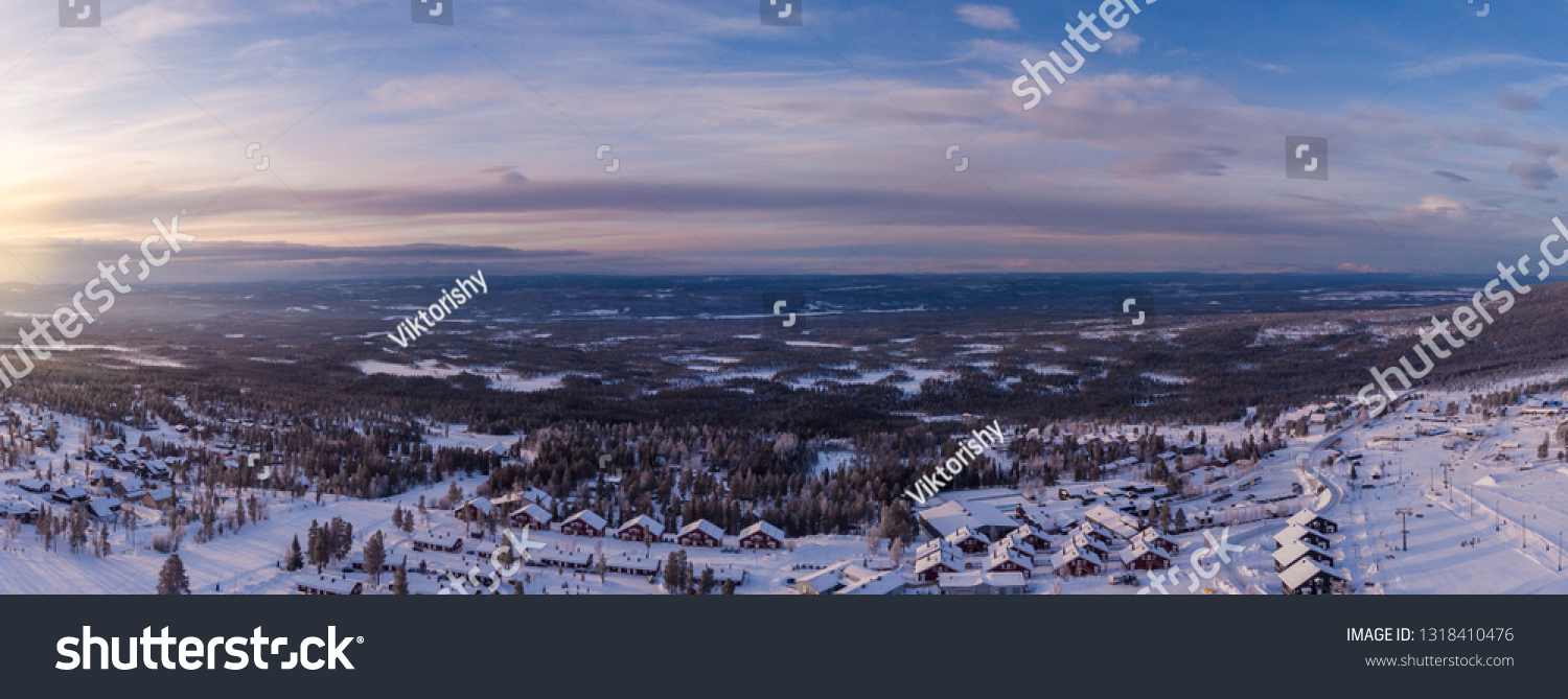 Aerial Panorama Sunrise Over Cabins Idre Stock Photo Edit Now