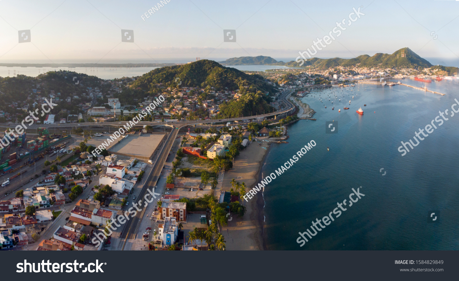 444 Manzanillo Colima Images Stock Photos Vectors Shutterstock   Stock Photo Aerial Photograph Of The Port Of Manzanillo Colima Entrance To The Interior Port With Access Via 1584829849 