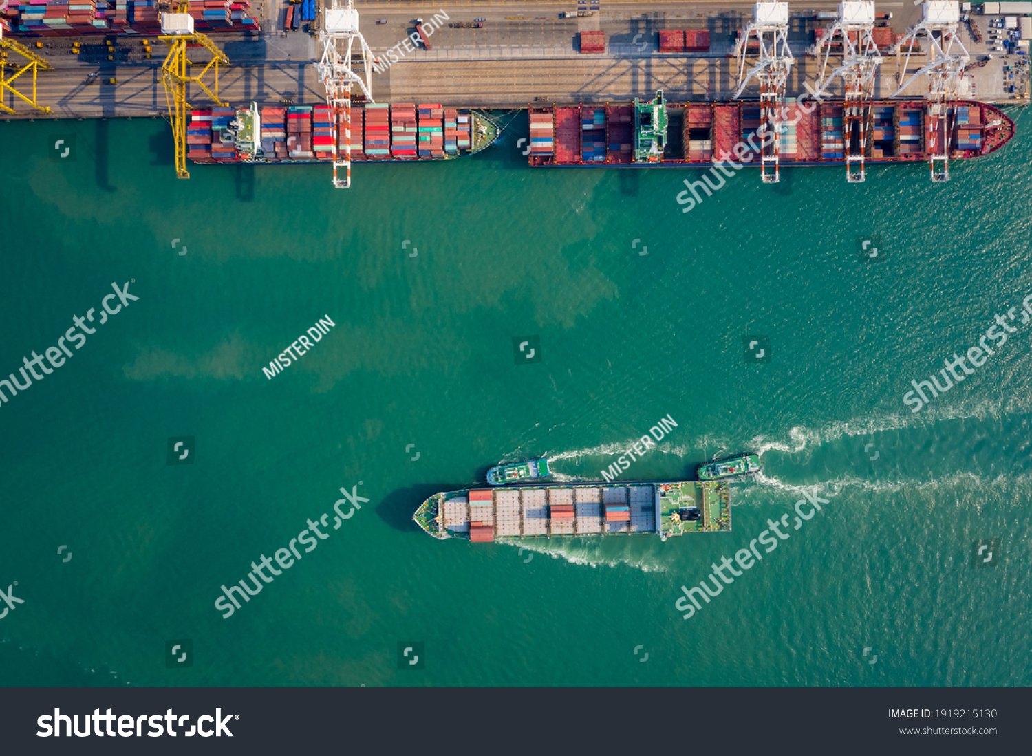 Aerial Top View Tugboat Pushing Container Stock Photo 1919215130 ...