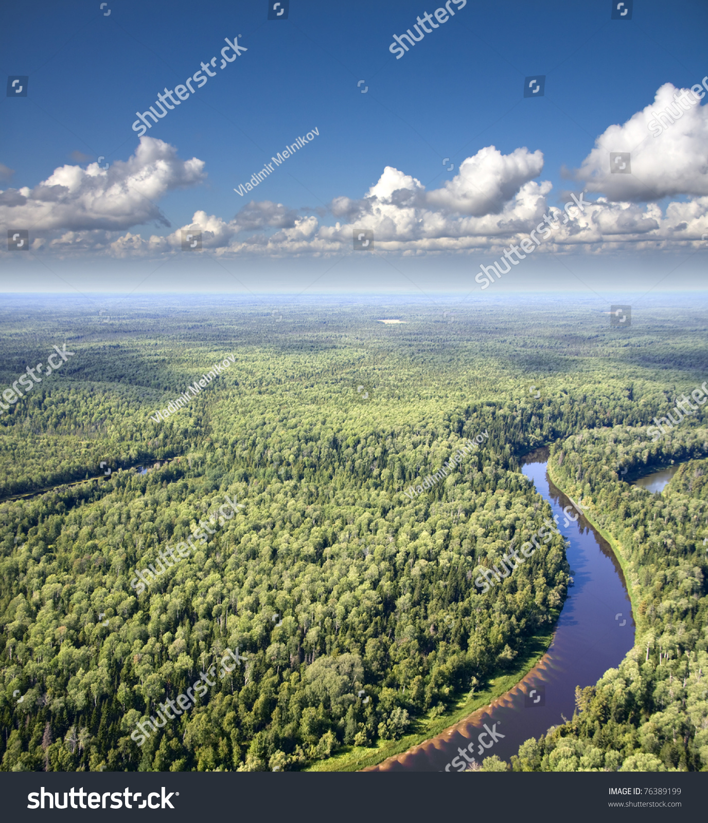Aerial View Forest River Stock Photo Edit Now 76389199