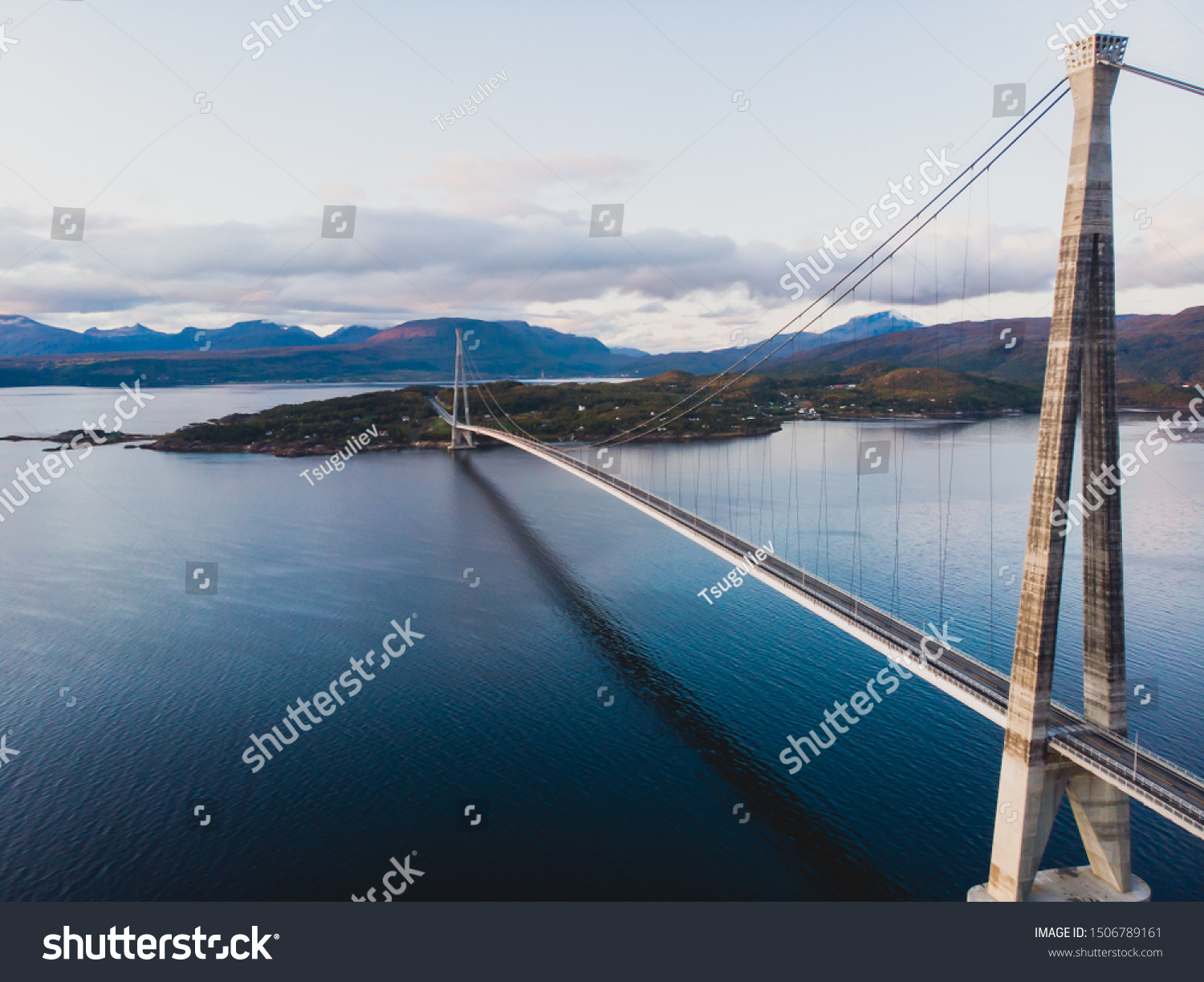 Aerial View Halogaland Suspension Bridge Which Stock Photo 1506789161 ...