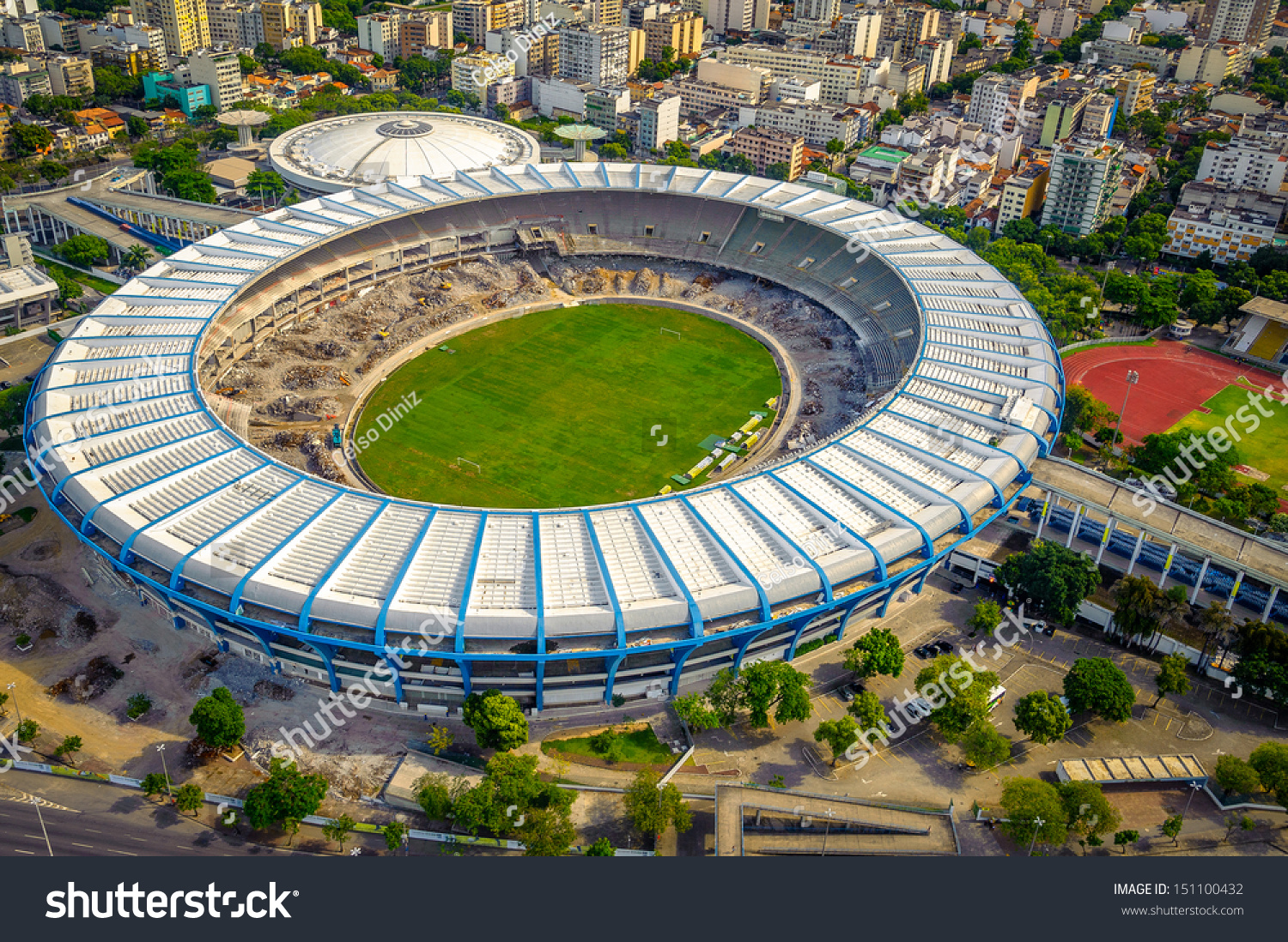 Aerial View Of A Soccer Field In A City, Maracana Stadium, Rio De ...