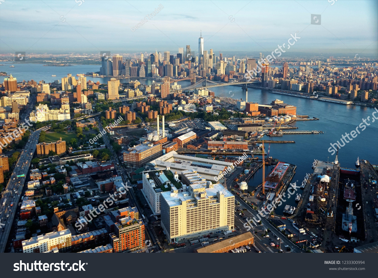 211 Brooklyn Navy Yard Images Stock Photos Vectors Shutterstock   Stock Photo Aerial View Of Brooklyn Navy Yard And Manhattan Skyline In Background 1233300994 