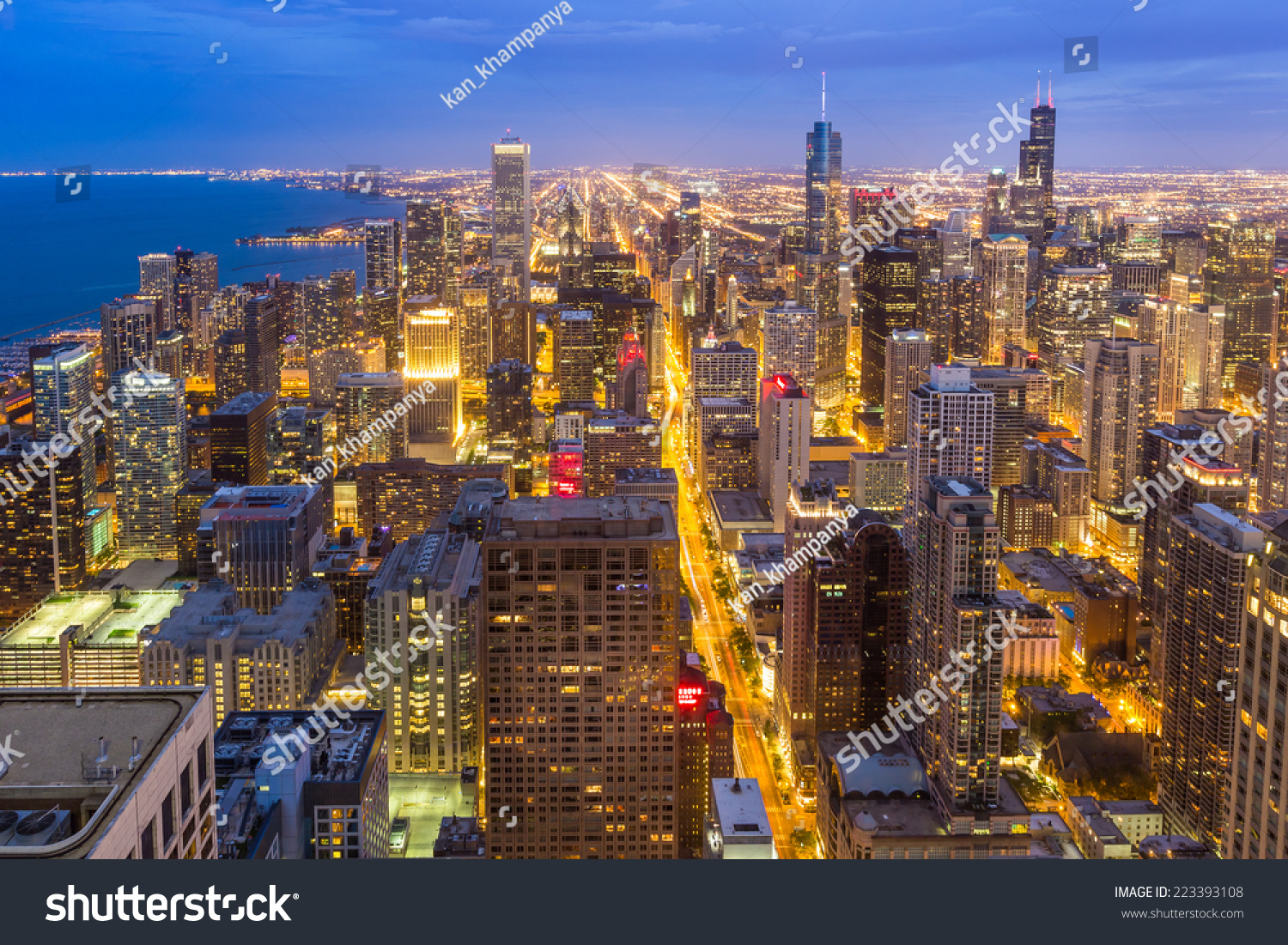 Aerial View Chicago Downtown Skyline Night Stock Photo (edit Now) 223393108