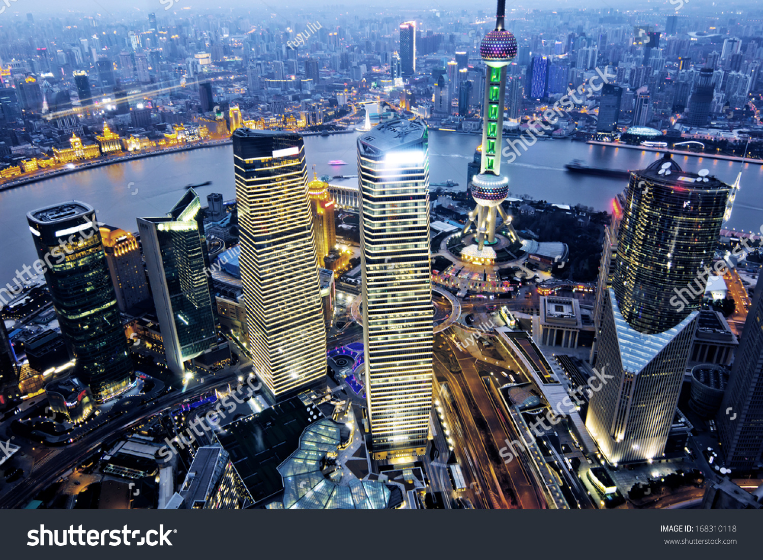 Aerial View Of Shanghai At Night From Jinmao Building Stock Photo ...