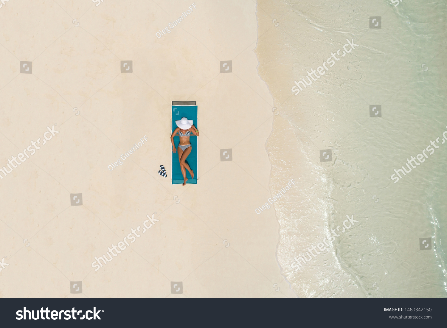 Aerial View Slim Woman Sunbathing Lying стоковая фотография