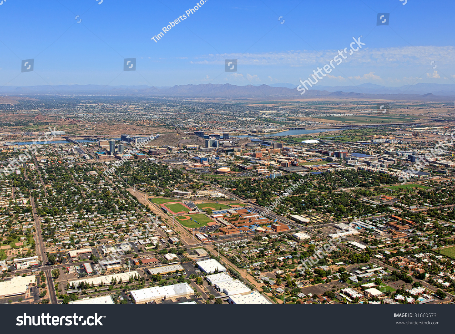 Aerial View Of Tempe, Arizona Looking To The Northeast With The ...